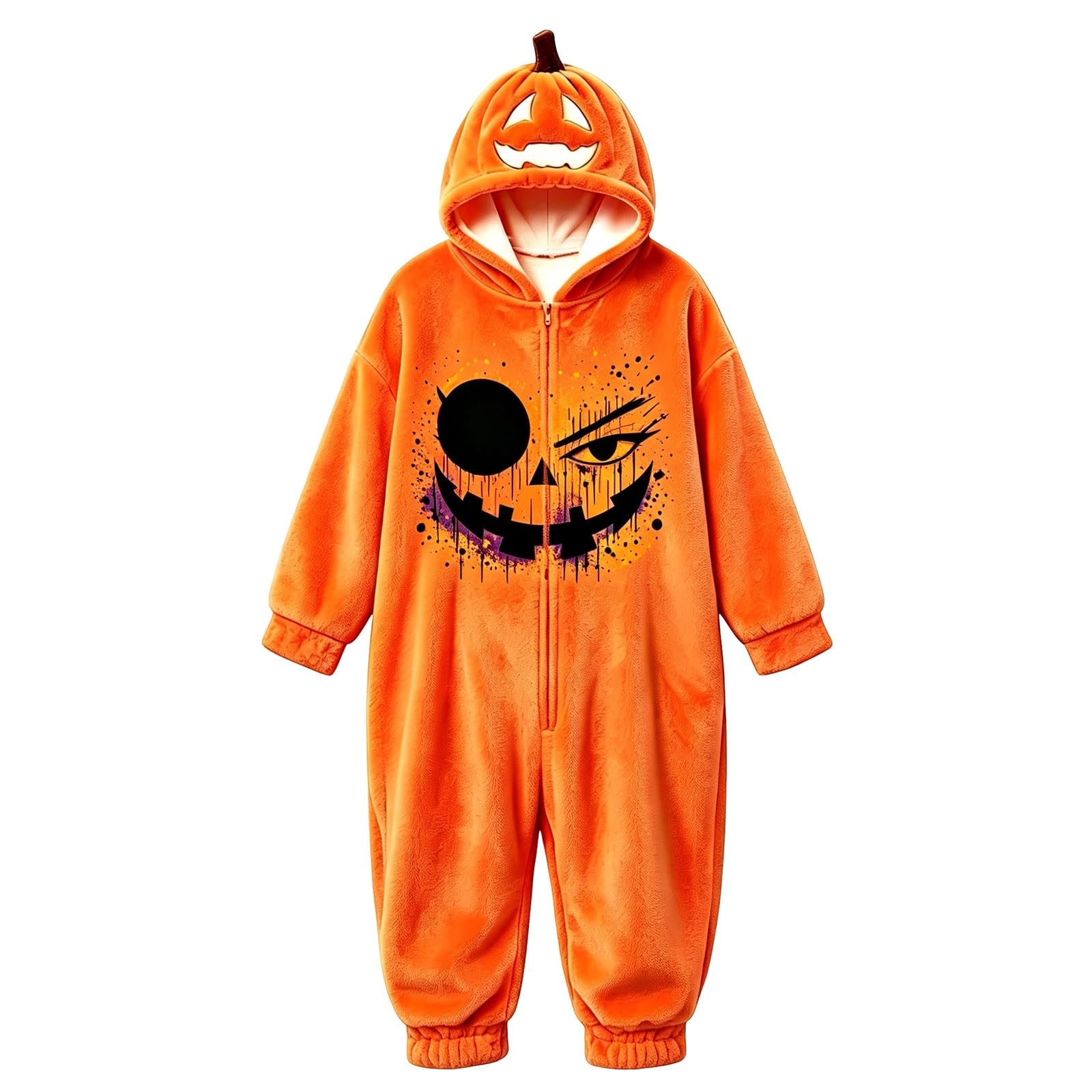 Pigiama intero da donna e uomo, unisex, per Halloween, a forma di zucca, in pile, divertente, per dormire, per carnevale