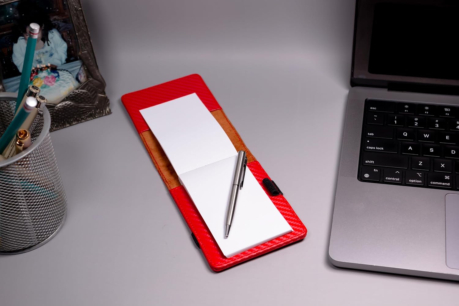 LaserGram Mini Padfolio with Notepad and Pen, Grad Cap Class of 2024, 2025, 2026, 2027, Personalized Engraving Included (Carbon Fiber Red)