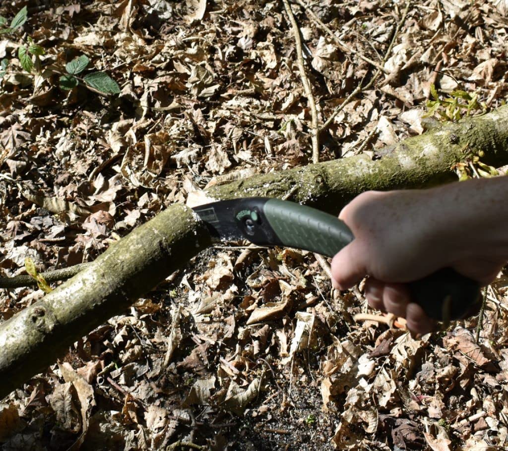 MASTERBRICO Sega Pieghevole per Giardinaggio Potatura Bushcraft Cacciatori e Campeggiatori, Temprata a Basso attrito e Rivestimento Antiruggine Bacho LAP-KNIFE
