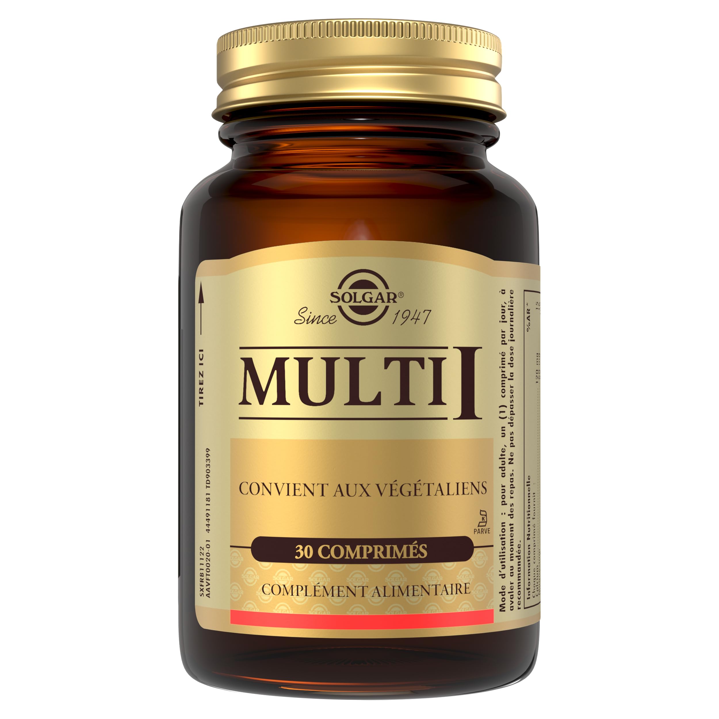 Solgar Multi I - Multivitamine Complète - Réduction de la Fatigue - Fer, Magnésium, Vitamines, Zinc, Minéraux - Vitalité et Energie - Complément Alimentaire - Flacon de 30 comprimés