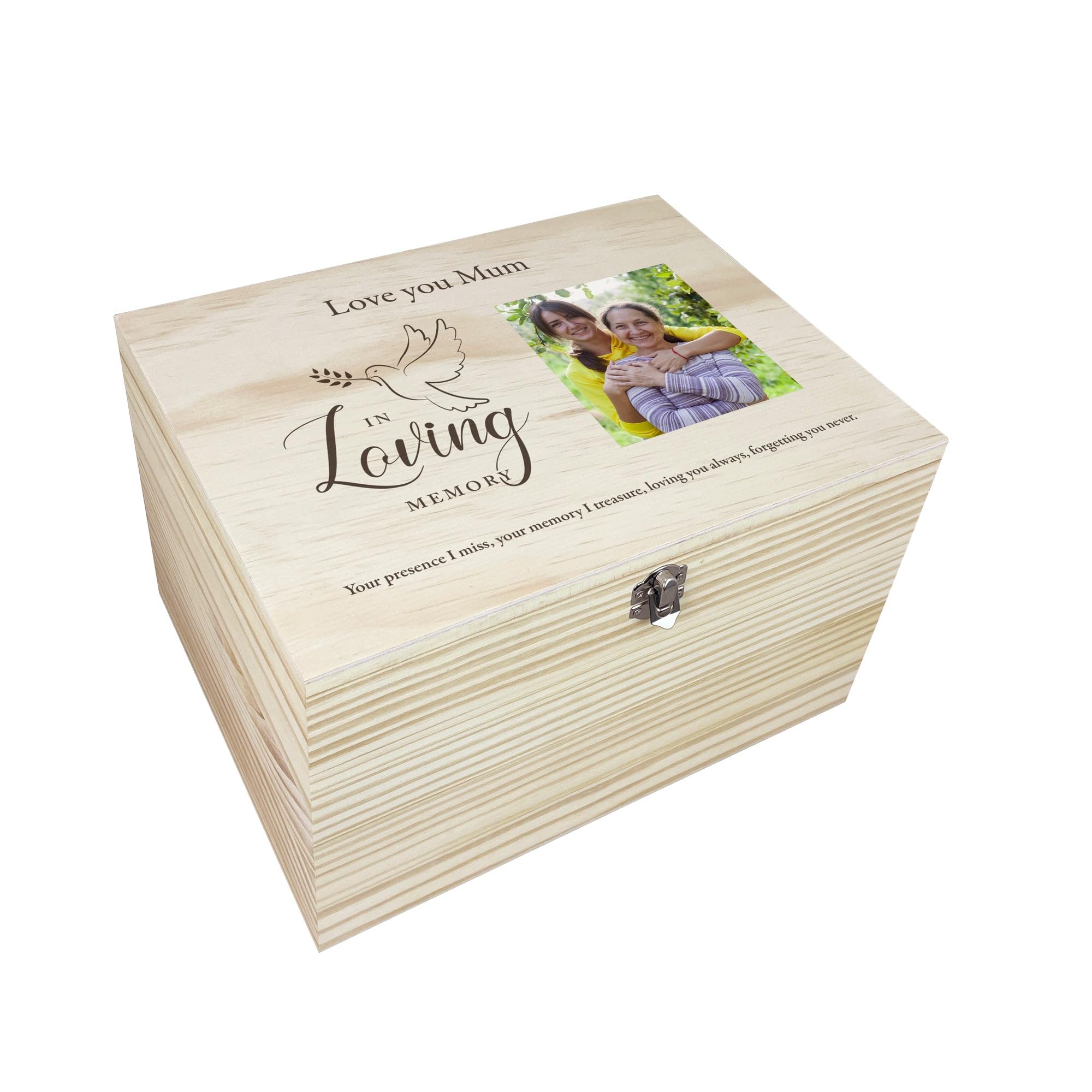 Personalised "In Loving Memory" Dove Photo Keepsake Box - Custom Message | Sympathy Gift, Remembrance | W16cm x D11cm x H9cm