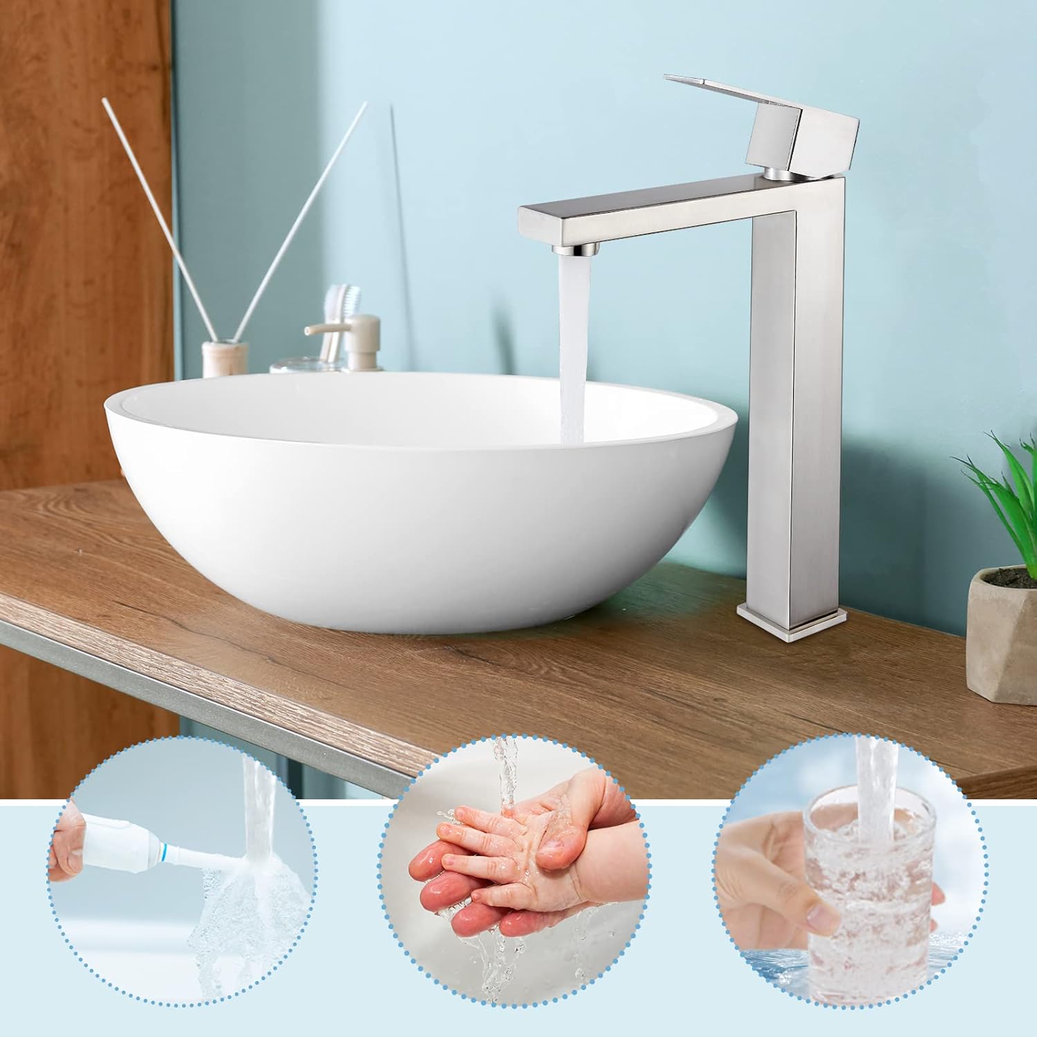 Up To 60% OFF Brushed Nickel Vessel Sink Faucet Bathroom Tall Faucet Single Handle SUS304 Stainless Steel One Hole Basin Mixer Tap Modern Vanity Faucet Deck Mount