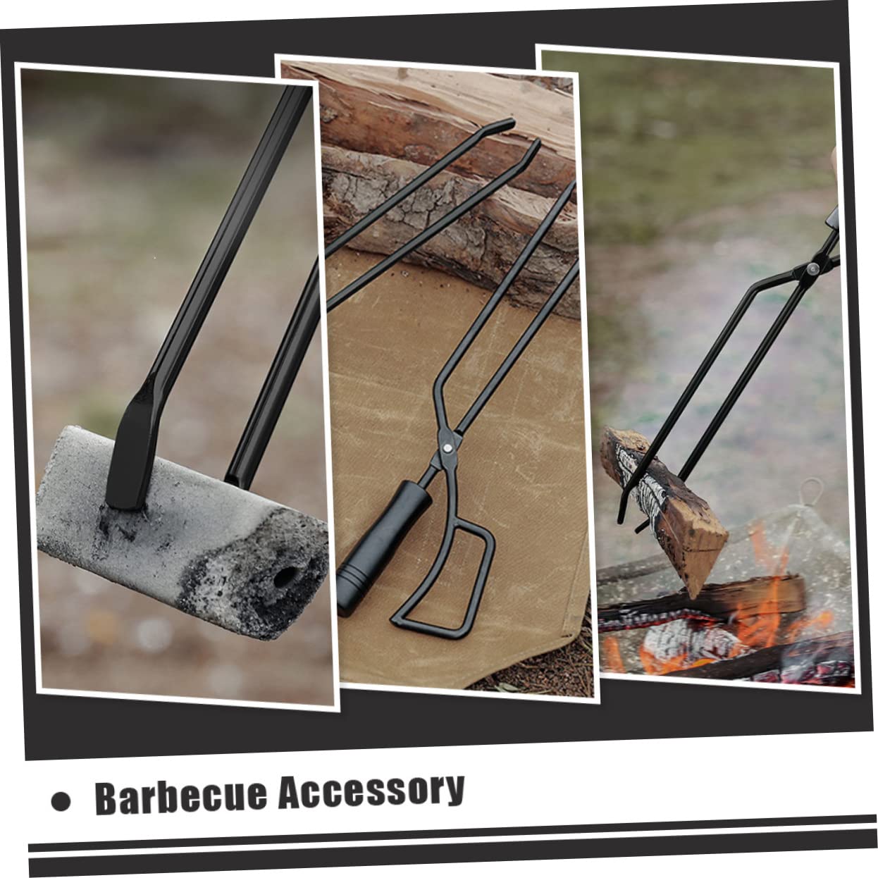 Pinza per Carbone Barbecue in Ferro Manico lungo Legno | Impugnatura Stabile, Nero, Accessorio Pratico per Brace in Cortile e Cena in Famiglia