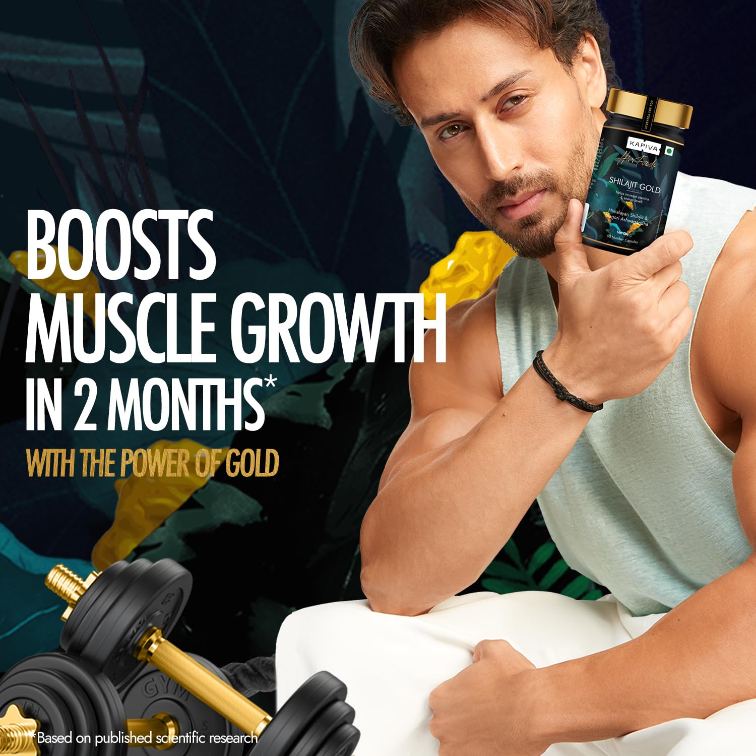 Kapiva Shilajit/Shilajeet Gold 60 Capsules | Contains 24 Carat Gold | For Stamina, Muscle Growth & Energy | Ashwagandha, Gokshura, Safed Musali & Other Action Herbs & 100% Ayurvedic Kapiva Shilajit/Shilajeet Gold 60 Capsules | Contains 24 Carat Gold | For Stamina, Muscle Growth & Energy | Ashwagandha, Gokshura, Safed Musali & Other Action Herbs & 100% Ayurvedic