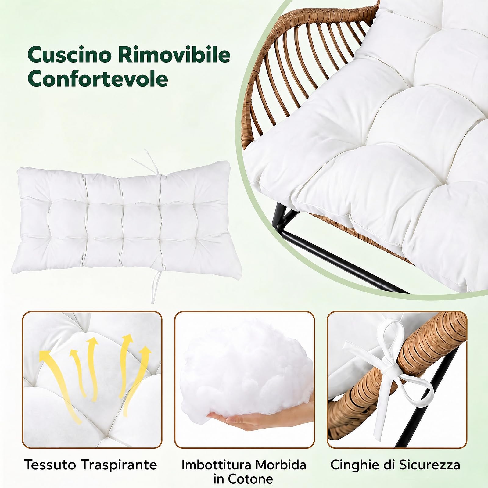 SOARS Poltrona da Giardino in Rattan PE, Sedia Relax con Cuscino Imbottito, Portata 180 KG, Sedile Ampio, Schienale e Braccioli, Poltrona Ergonomica per Balcone, Terrazza, Patio, Salotto (1,Bianco)
