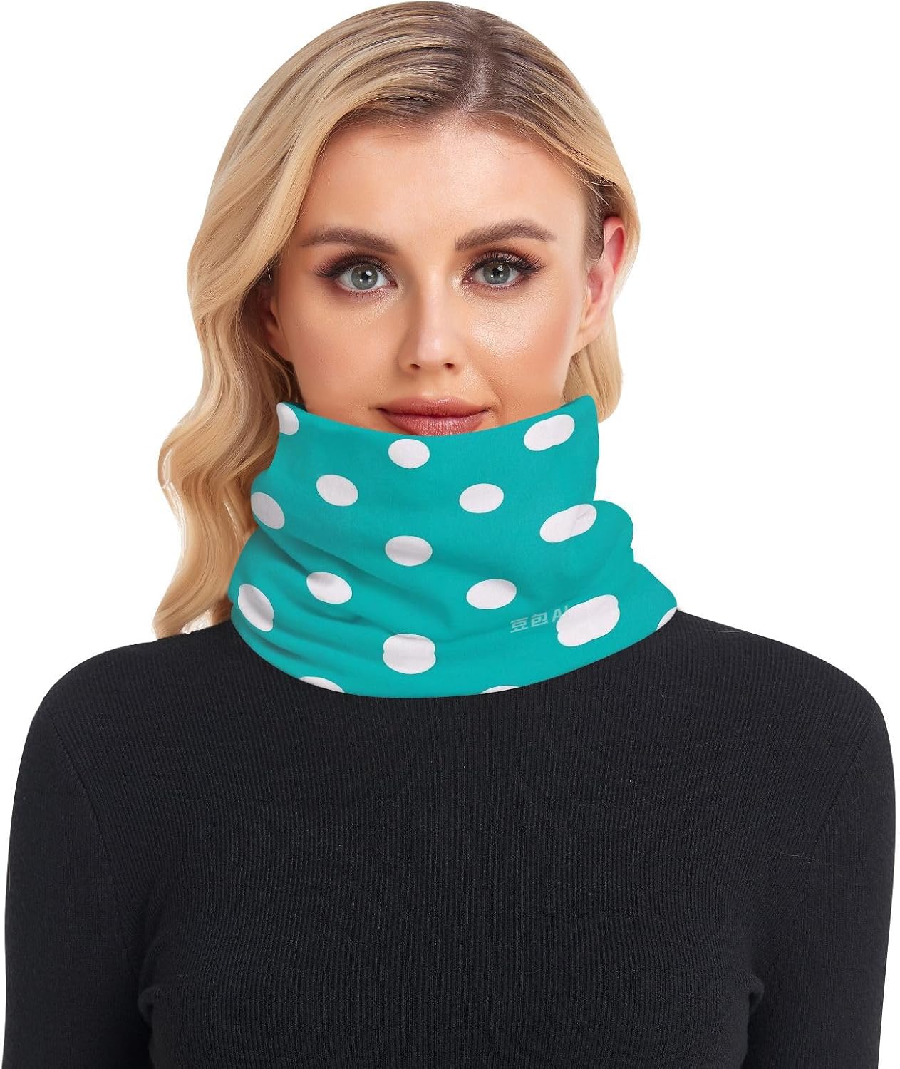 Cartoon Dot Teal Winter Neck Warmer for Cold Weather Running Neck Gaiter Ski Tube Scarf Thermal Thick Warm Fleece Lined for Men & Women