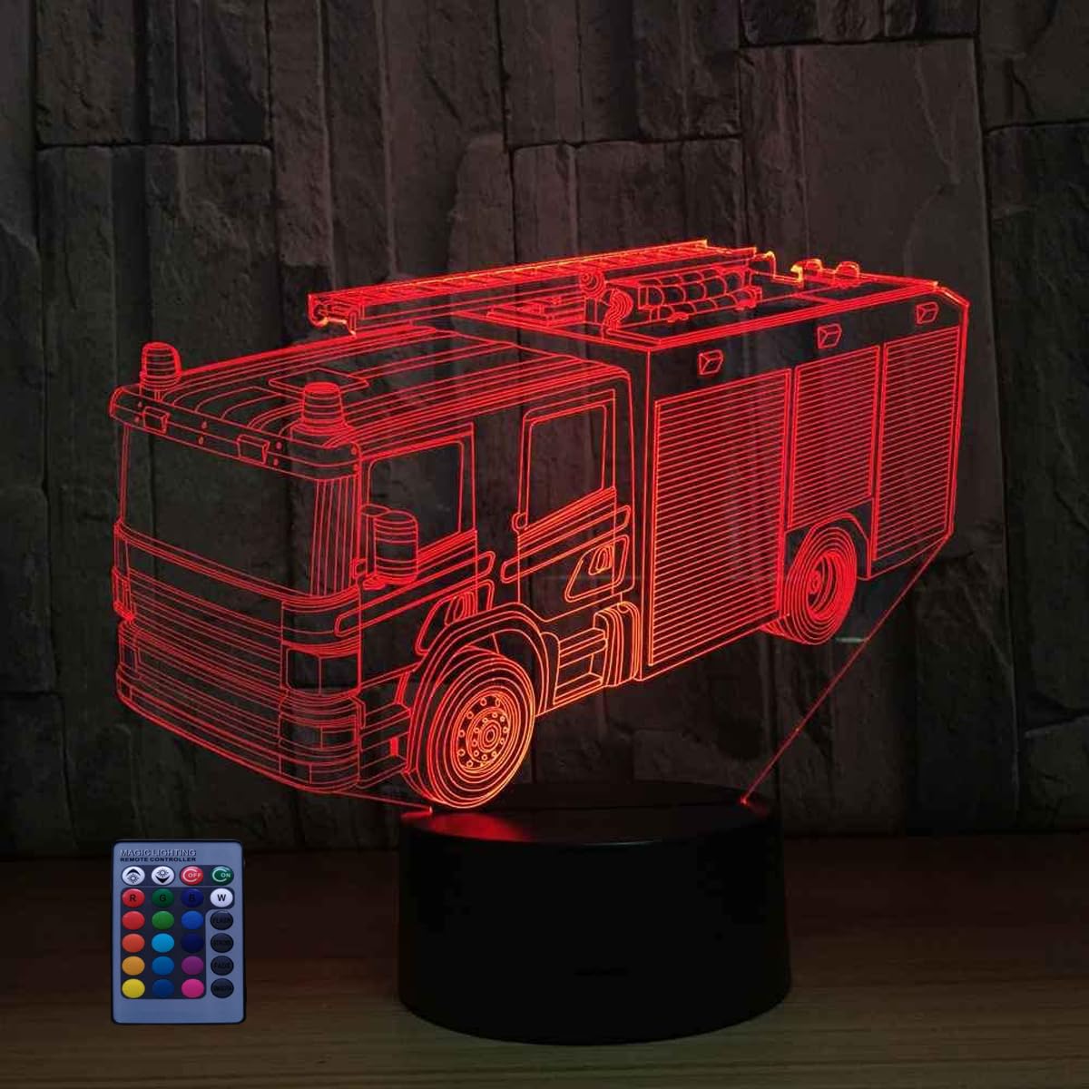 HPBN8 Ltd 3D Fire Engine Night Light Lamp 7/16 Color Change LED Lamp USB Powered Remote Control Touch Switch Kids Toys Gift Decor Decorations Christmas Valentines Gift Birthday Gift