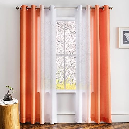 Miniatura 9 de Melodieux Cortinas semitraslúcidas de lino degradado de 63 pulgadas de largo para sala de estar, cortinas horizontales de gasa con bolsillo para