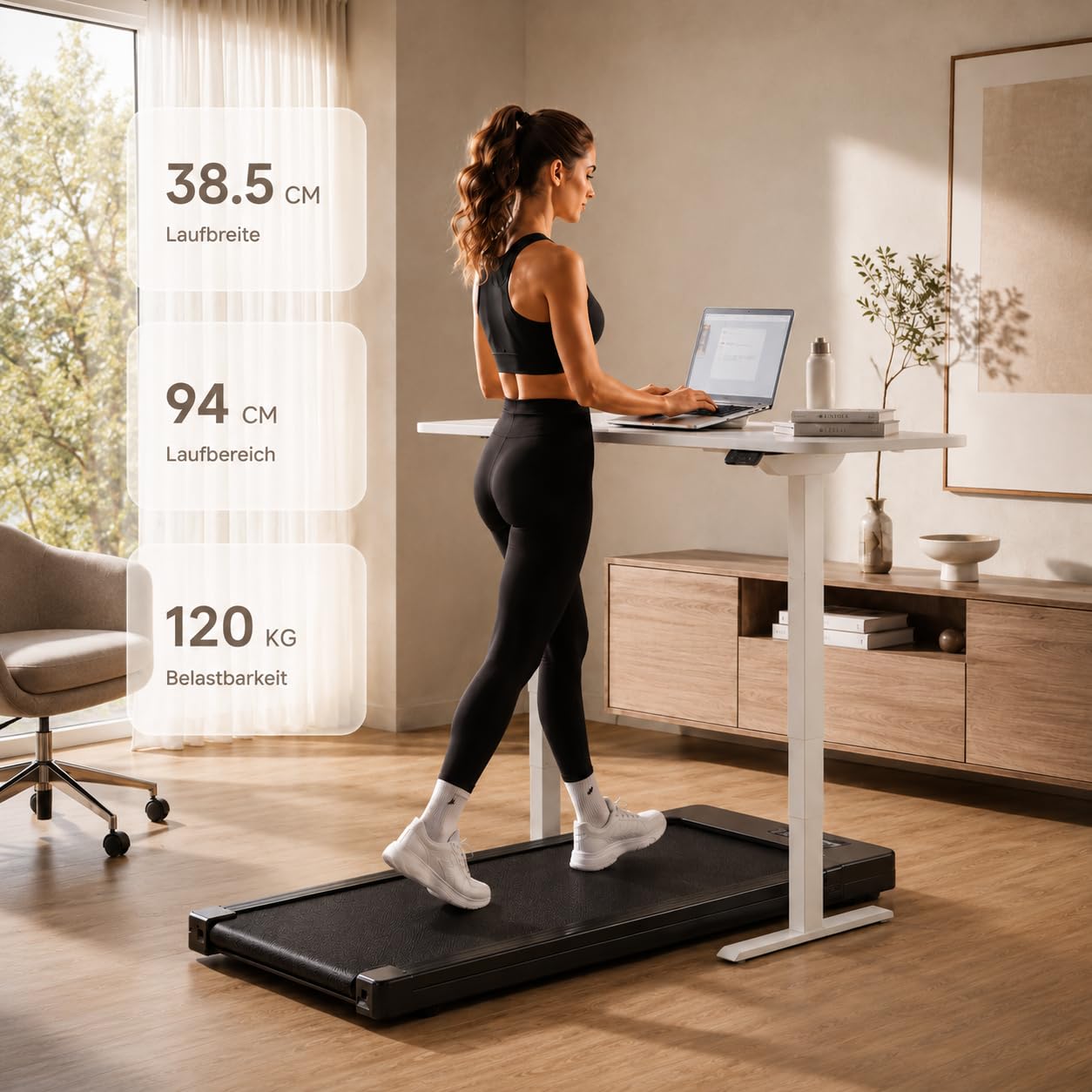 Laufband zum Gehen für Zuhause und Büro – Kompakter Heimtrainer, leise Laufoberfläche, faltbares Design, platzsparend für tägliche Bewegung
