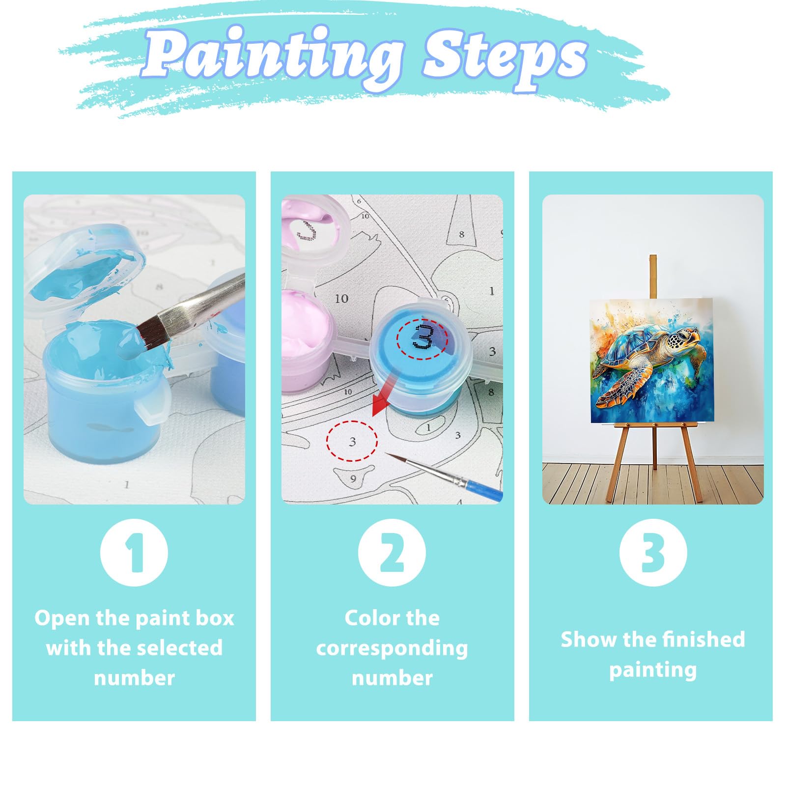 Dipingere con i Numeri Tartaruga, Paint by Numbers per Bambini