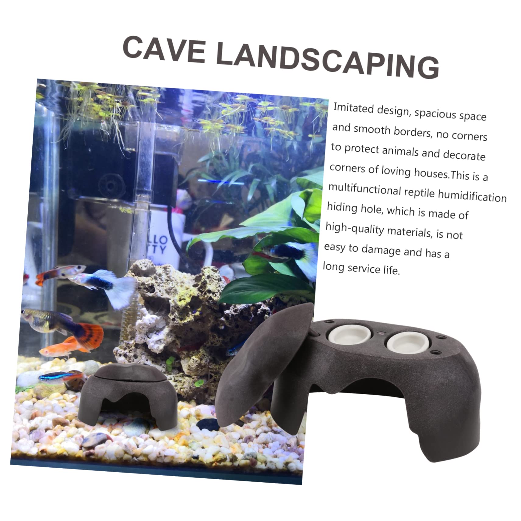 Levemolo 1PC Turtle Refuge Cave with Ceramic Basin Humidification Shelter for Reptiles Tortoises and Spiders Durable Landscaping Hideout for Animals S