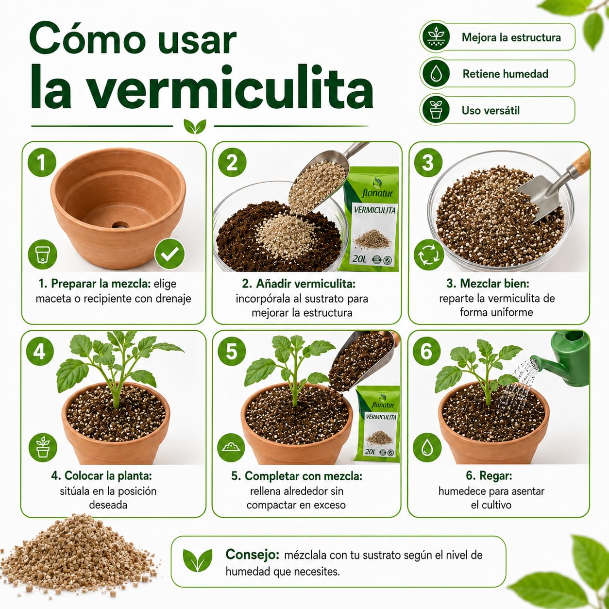 Vermiculita Premium, la elección Ideal para Mejorar tu sustrato. Saco de 20L de vermiculita Potencia la retención de Agua, promueve la aireación de Las raices.