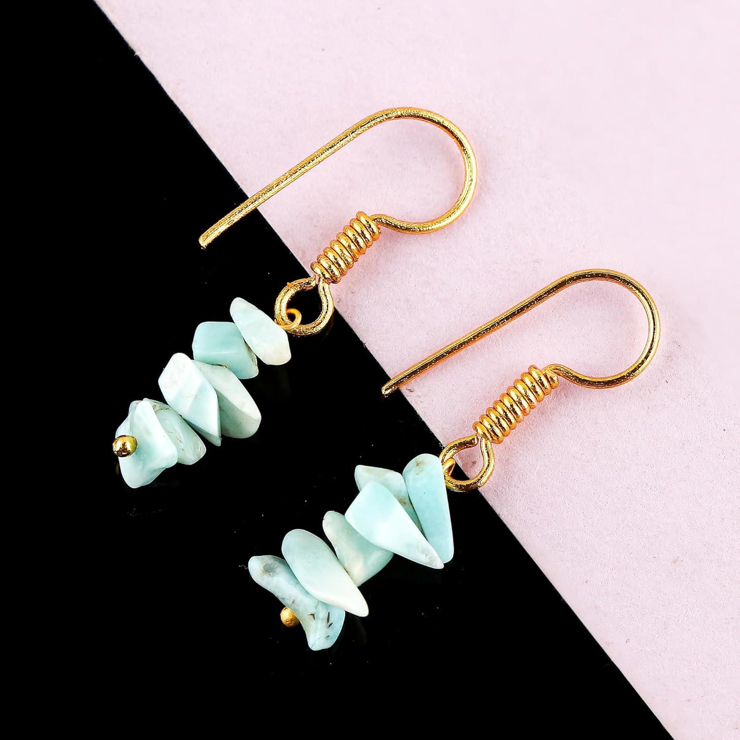 Gemstone Chips Dangling Earrings, Stone 2-3 MM, Gold Plated, Handmade Jewelry, Healing Crystals, Polished Nuggets Stones, Women Earrings, Gemstone Jewellry - Image 7