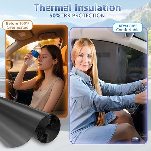 Miniatura 57 de Película de tinte de ventana para automóviles, 50% VLT de 20 pulgadas x 10 pies, bloquea el 99% de los rayos UV e IR, películas antirreflejos
