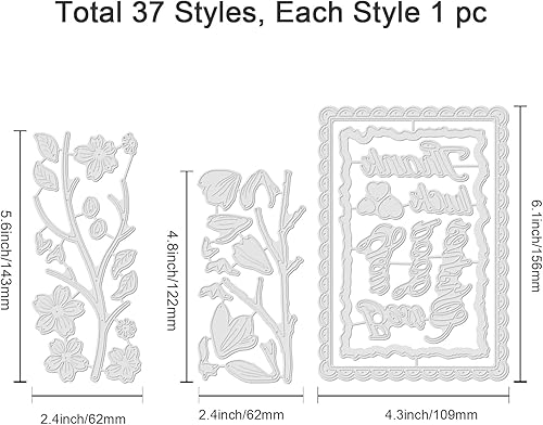 Miniatura 2 de Troqueles de corte de flores, letras de agradecimiento para hacer tarjetas, ramas de metal, troqueladoras de metal, marco rectangular, plantillas de