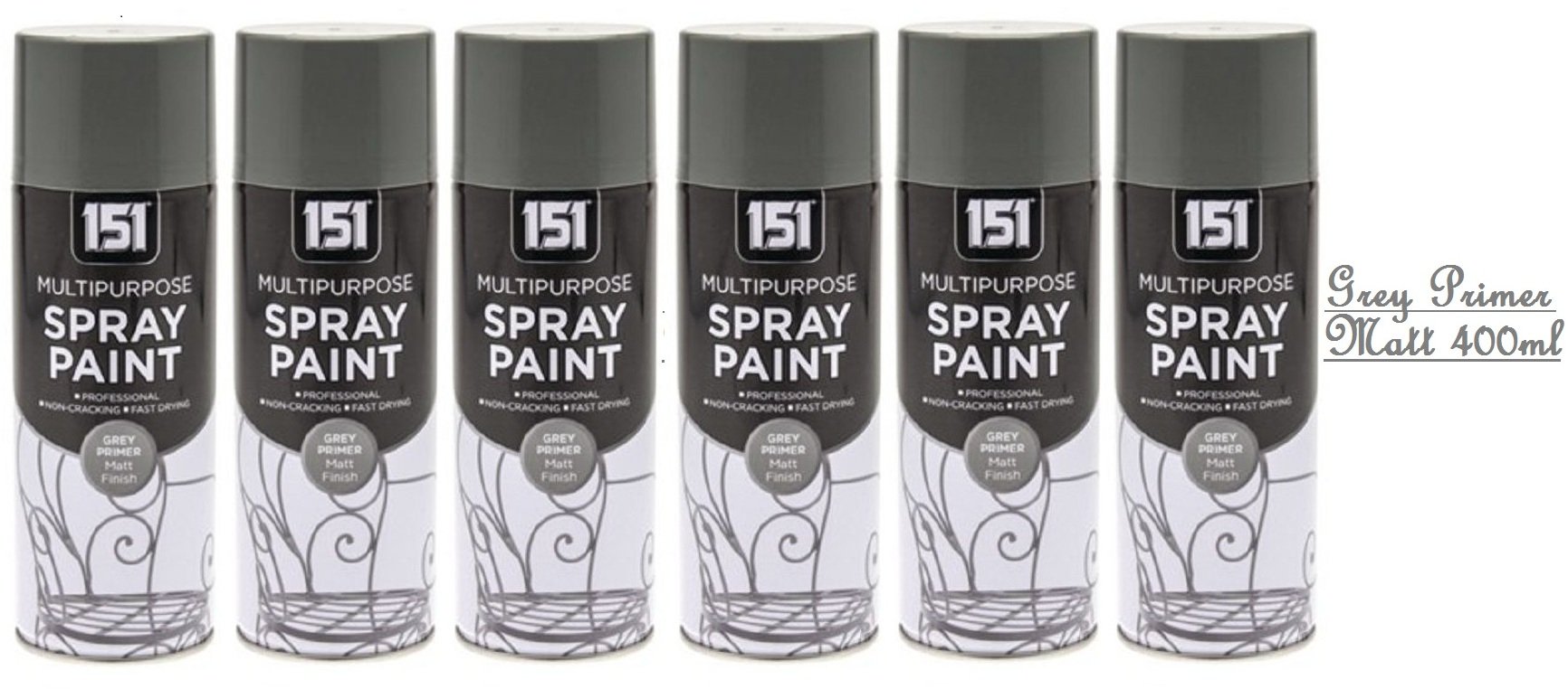 151 Professional Grey Primer Matt Multipurpose Spray Bike Car Fast Drying 400ml (6)
