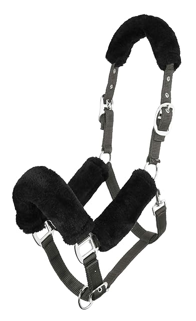 Lemieux Collar cómodo para Caballos - Negro/Gris - Forro Polar Suave - Ajustable y Duradero - COB