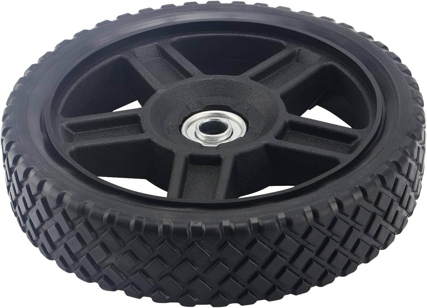 MOUYAT 4 PCS 8 Inch Lawn Mower Wheels, Black Plastic Spoked Wheel, Replacement Tire for Hand Trucks, Push Mowers