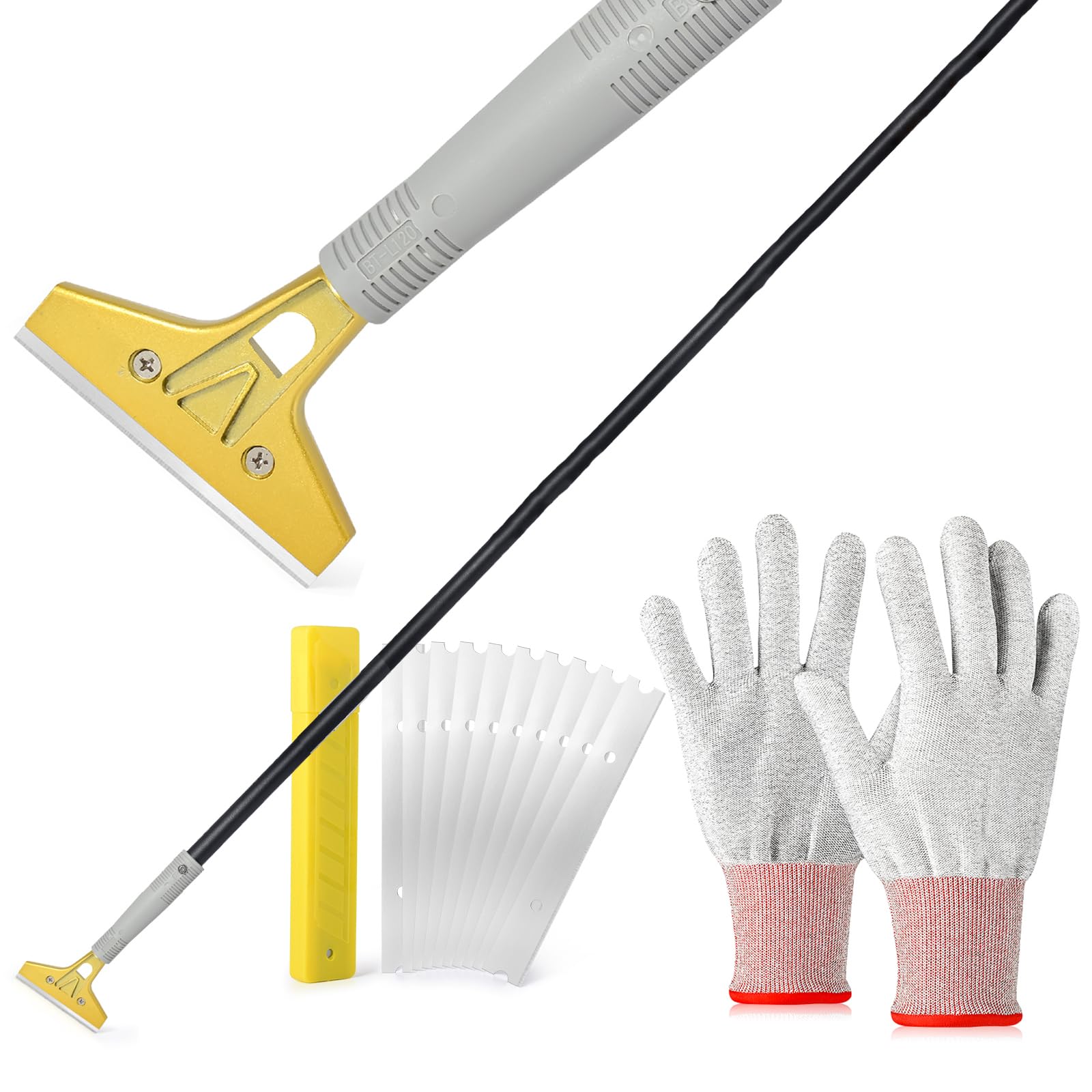 FOSHIO 152cm Grattoir à manche long, Industry Grattoir avec 20 Lames, 4 pouces Grattoir Peinture, Grattoir Plancha ​pour Papier Peint, Grattoirs pour Vitre, pour Colle, Idéal pour Nettoyer