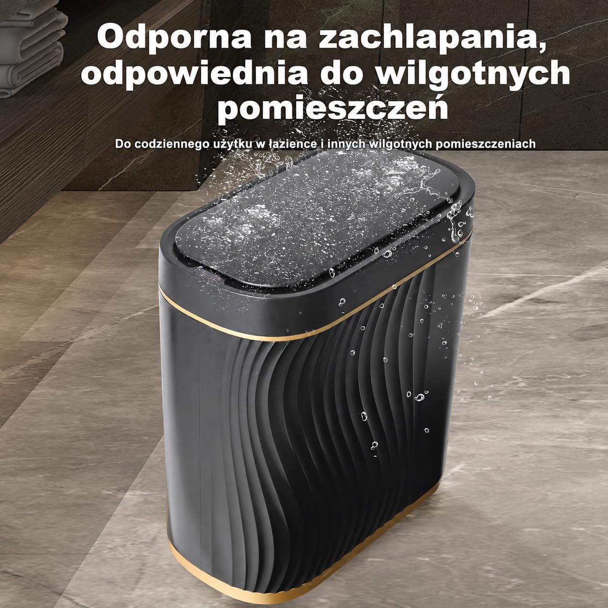 Automatyczny kosz na śmieci 8L z czujnikiem – Elektryczny pojemnik na odpady z pokrywą, hermetyczny i bezdotykowy – Kompaktowy do łazienki, kuchni, WC i biura – Cichy – Czarny