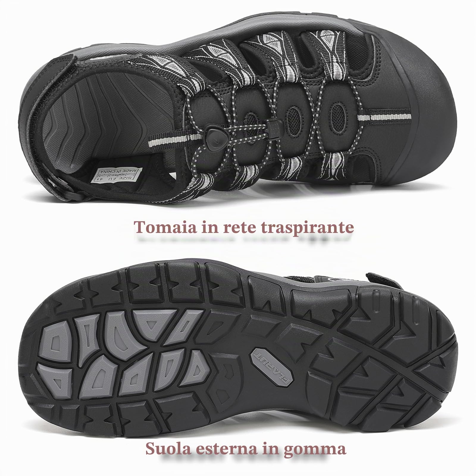 FLARUT Sandali Uomo Estivi all'aperto da Trekking Sportivi Punta Chiusa Scarpe Spiaggia Corsa Casual(Nero Bianco,43)