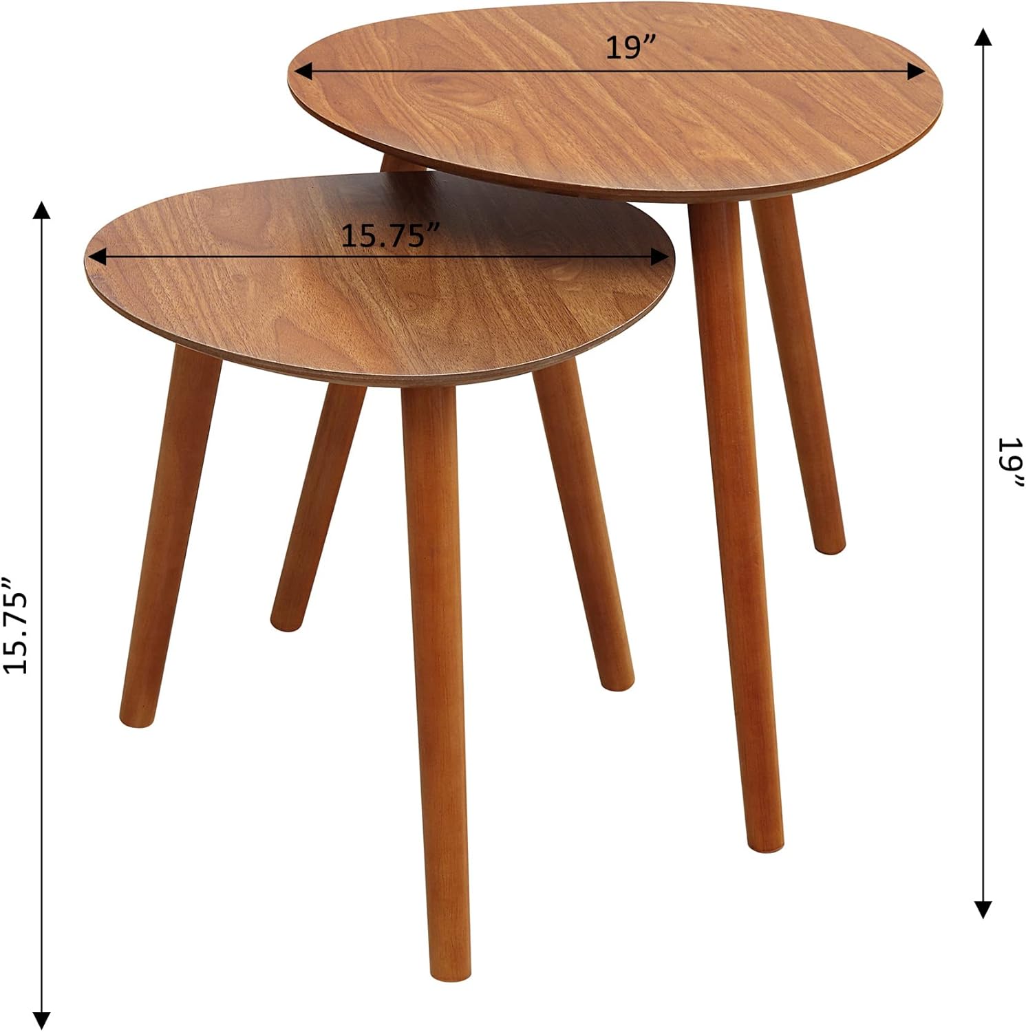 Oslo Mid-Century Modern Round Wood Nesting End Tables