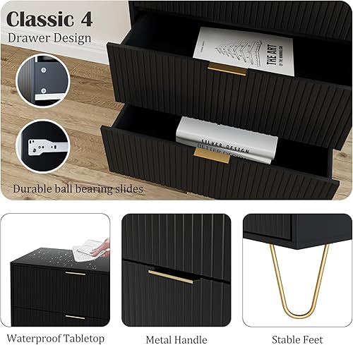 Miniatura 8 de Cómoda de 4 cajones, cajón, armario de almacenamiento alto con patas de metal, cómoda pequeña para dormitorio, sala de estar, armario, pasillo,