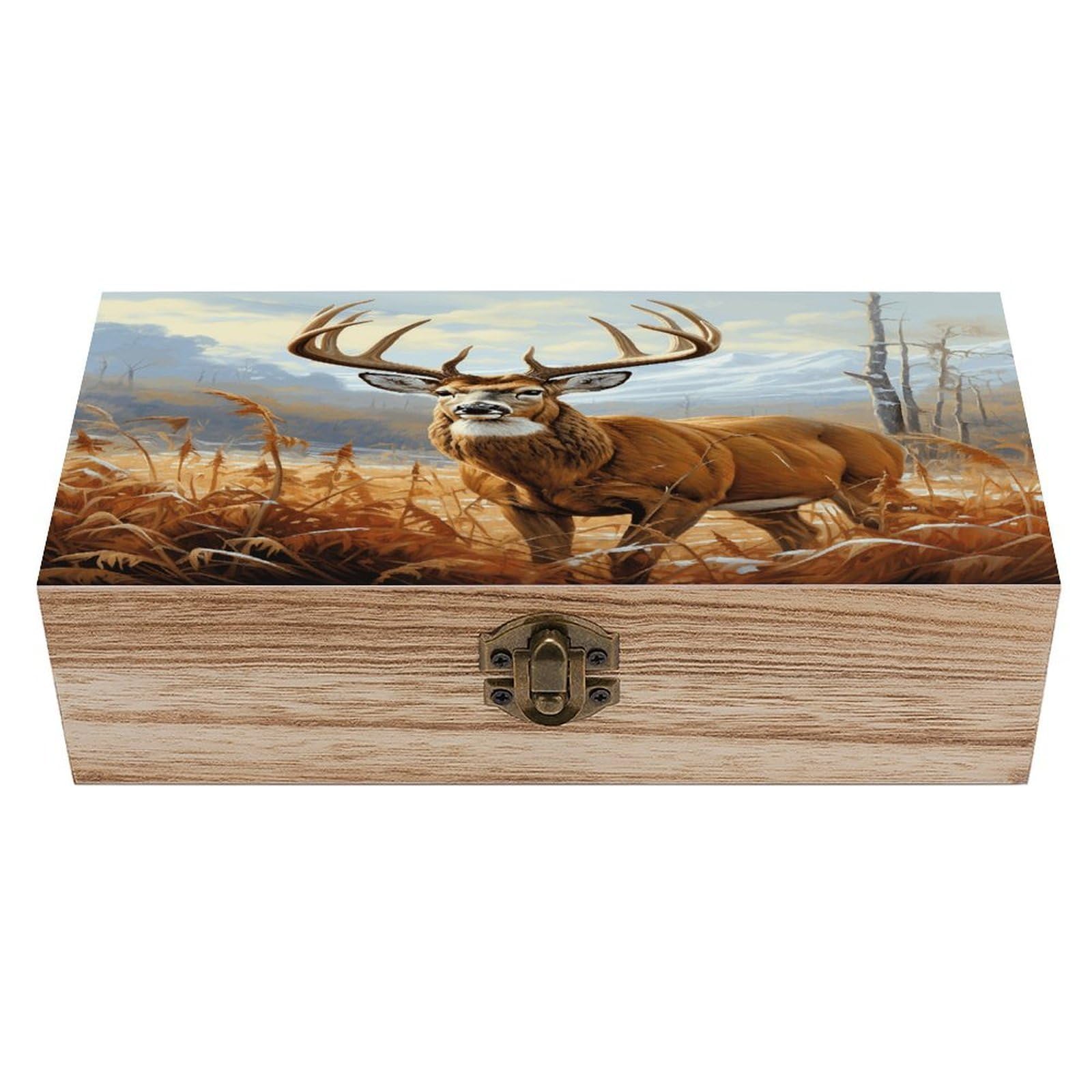 VstaDank Buck Deer Wooden Storage Box Wooden Keepsake Box with Hinged Lid Exquisite Solid Wood Decorative Jewelry Case Memory Box for Jewelry Photos Letters Crafts Trinkets