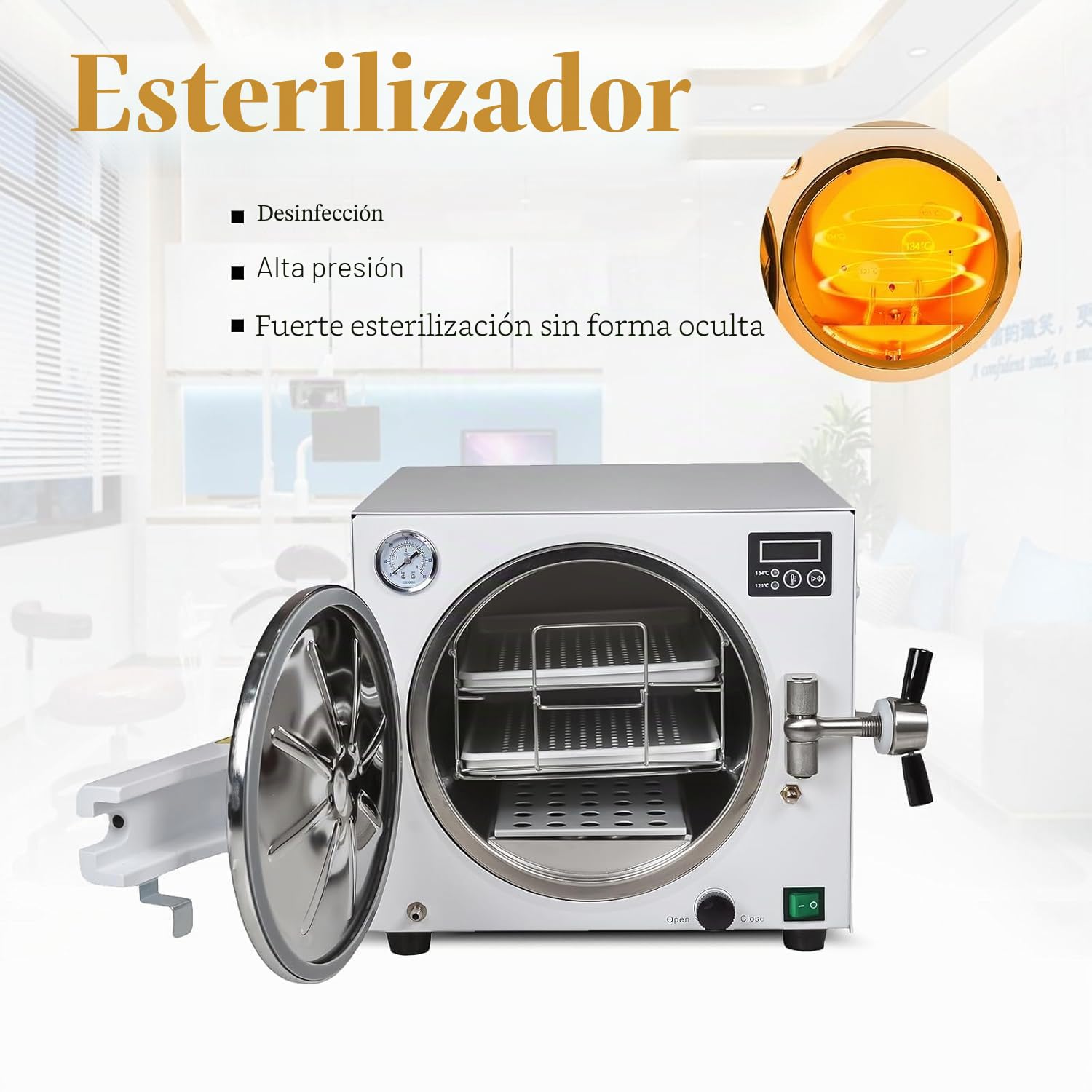 Máquina de autoclave de laboratorio de esterilizadores de autoclave de 18L, autoclave de esterilizador de 1100W para herramientas, esterilizador de vapor de alta temperatura de 110V con pantalla digit
