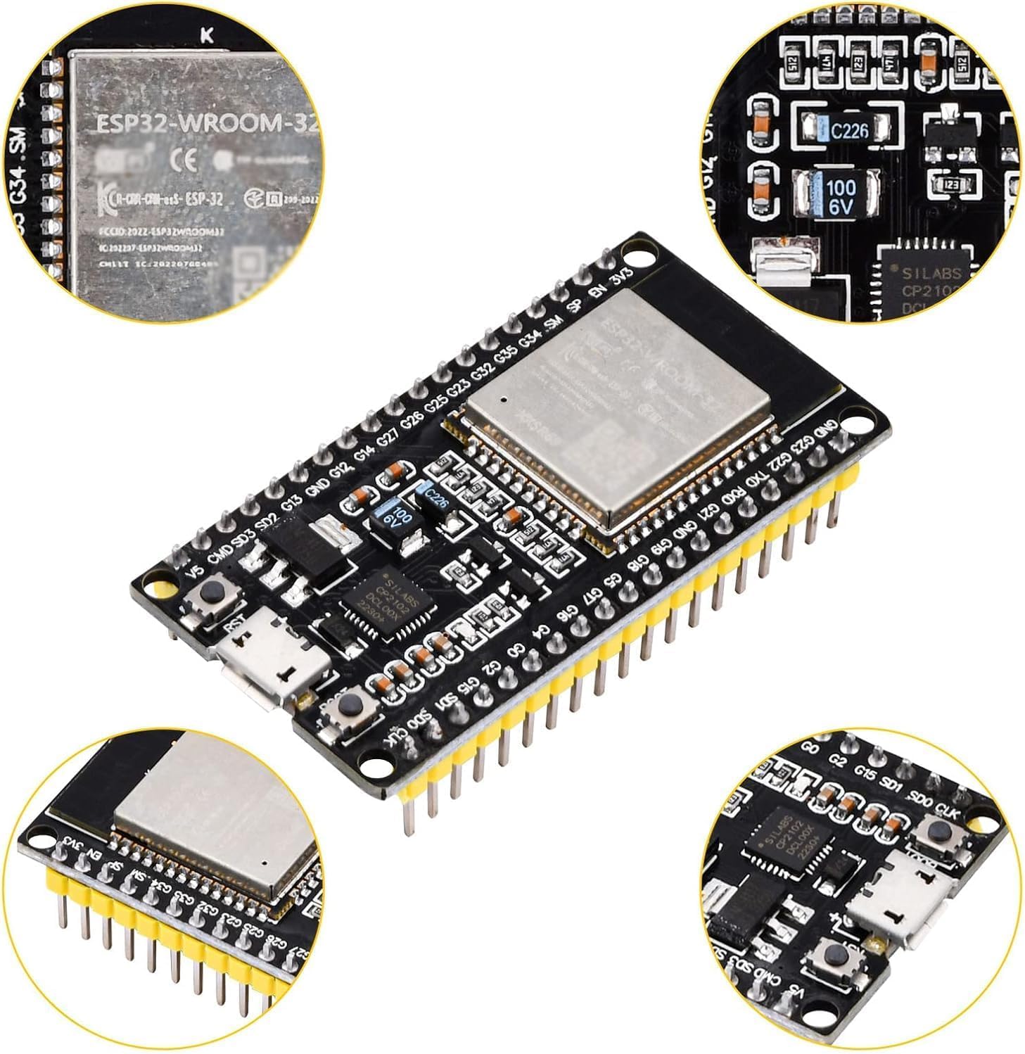 Diymore 2 Pezzi per ESP32 Dev Kit C Breakoutboard NodeMcu per ESP32 Scheda di Sviluppo 2,4 GHz Dual Core WLAN WiFi Bluetooth CP2102 Chip