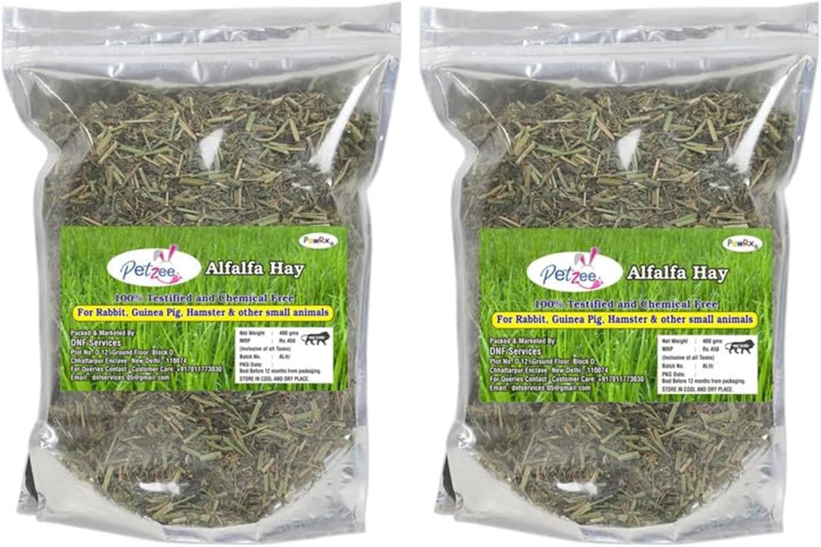 Alfalfa Hay, Food for Baby and Young Rabbits, Guinea Pig, Hamsters and Other Small Animals (400 GMS, Pack of 2)