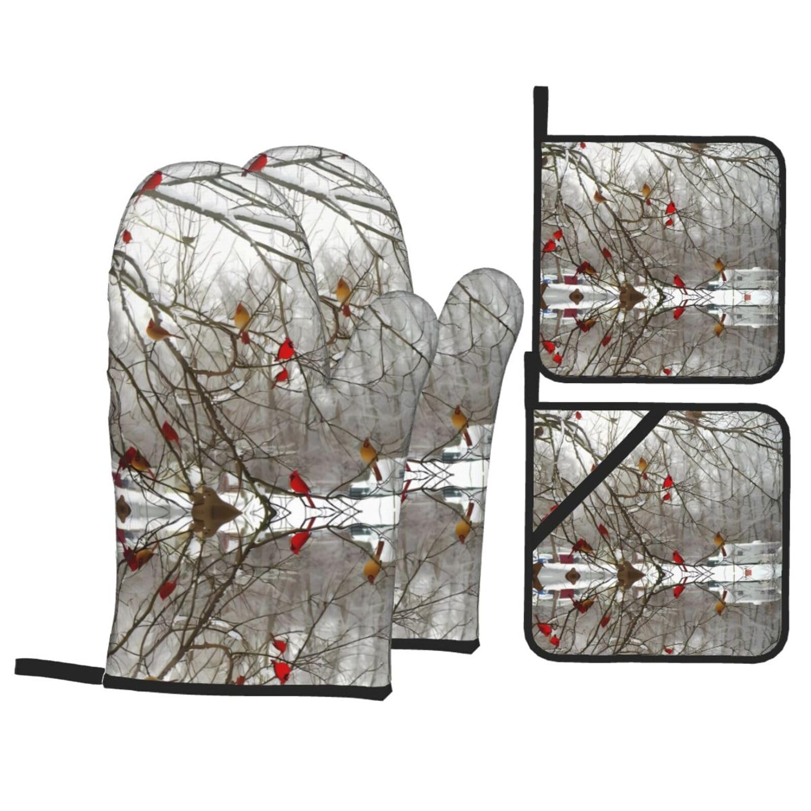 HJFCZH Birch Trees Prints Kitchen Throw Set: Durable Oven Layers with Waterproof Polyester – 4 Piece Heat Protection System