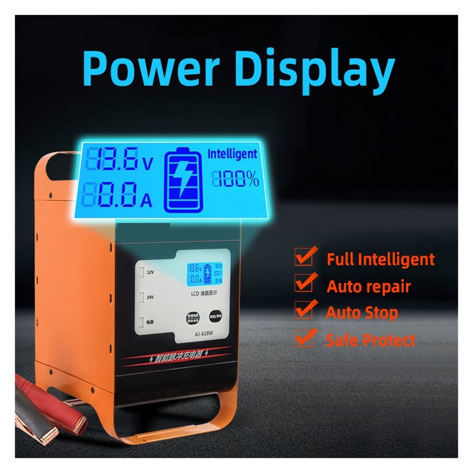 Cargador de Bateria, Cargador de batería de coche, carga rápida inteligente, pantalla LCD de alta potencia de 600W/400W for equipo de punto de carga rápida de camión y coche(80W)