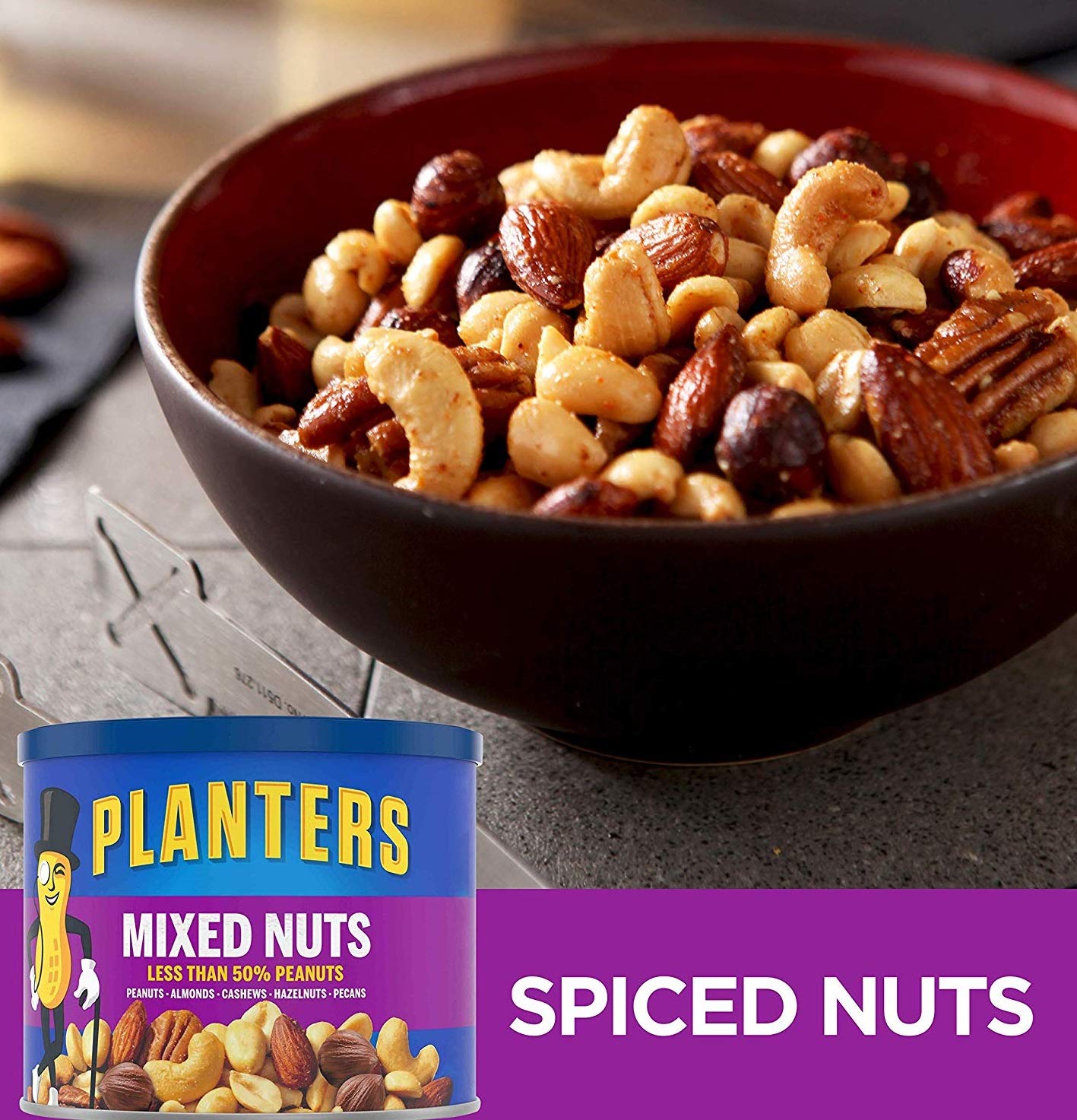 Planters Mixed Nuts (10.3 oz Canister, Pack of 4) - Variety Mixed Nuts with Less Than 50% Peanuts with Peanuts, Almonds, Cashews, Hazelnuts & Pecans