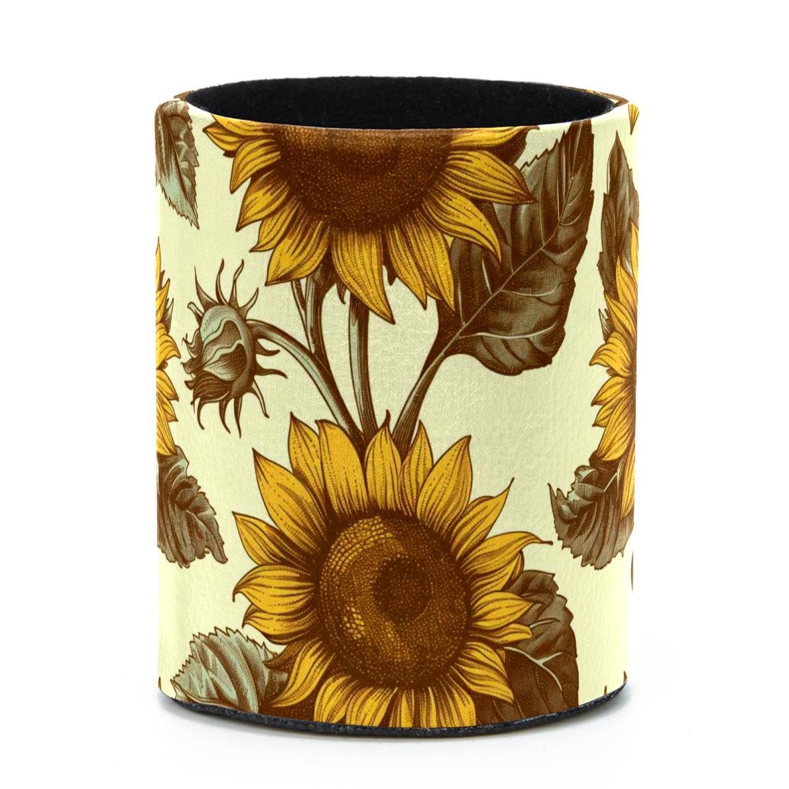 VAPOKF Round Pencil Holders for Desk, Sunflower Pen Holders Pen Pot Makeup Brushes Storage Desktop Stationery Supplies Organiser for Home Office