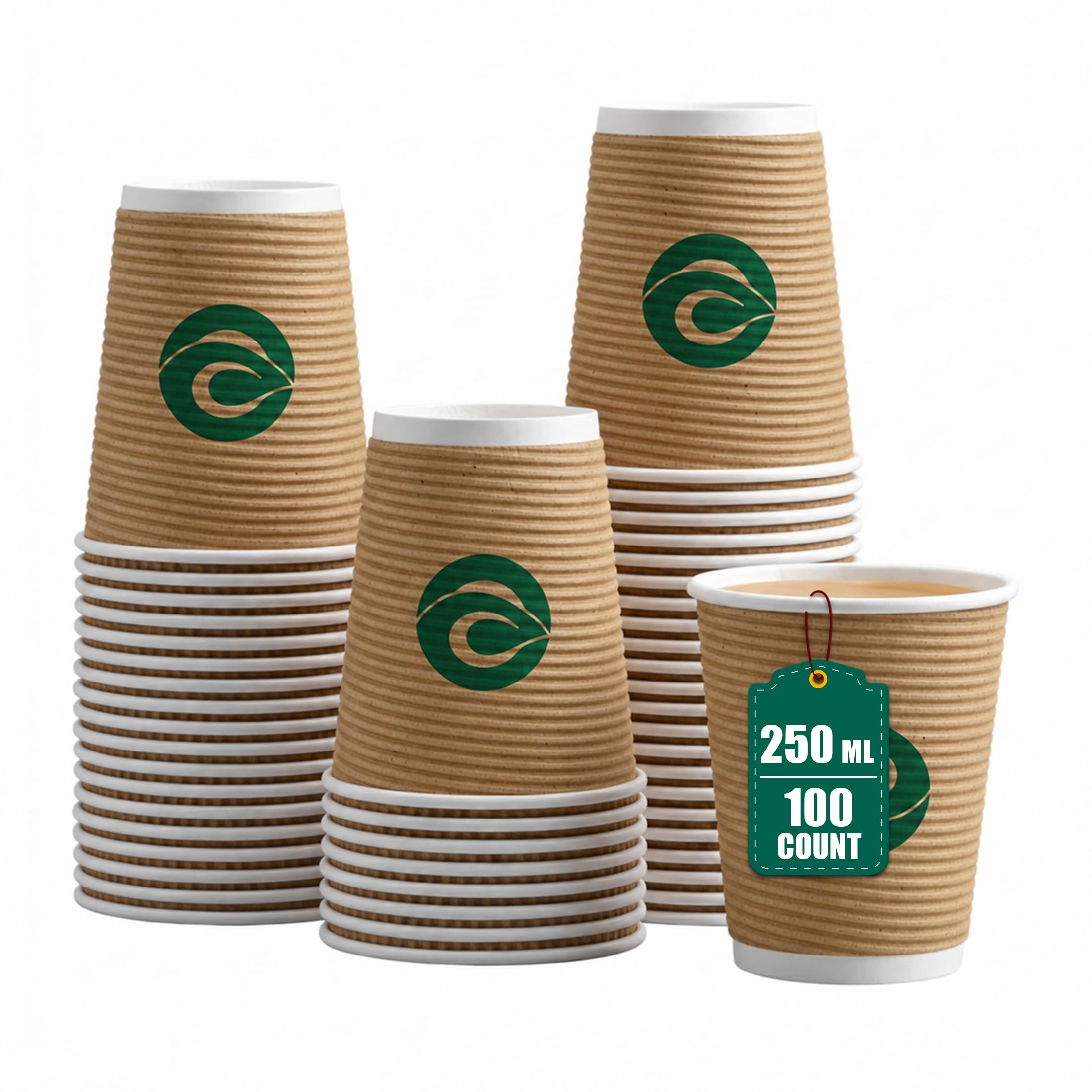 ECO SOUL Ripple Paper Cups[250ml],Pack of 100, Disposable Coffee Cups