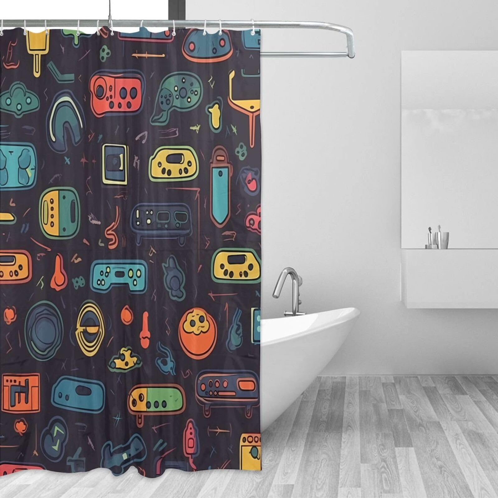 Rideau de douche de qualité supérieure motif gaming avec finitions soignées