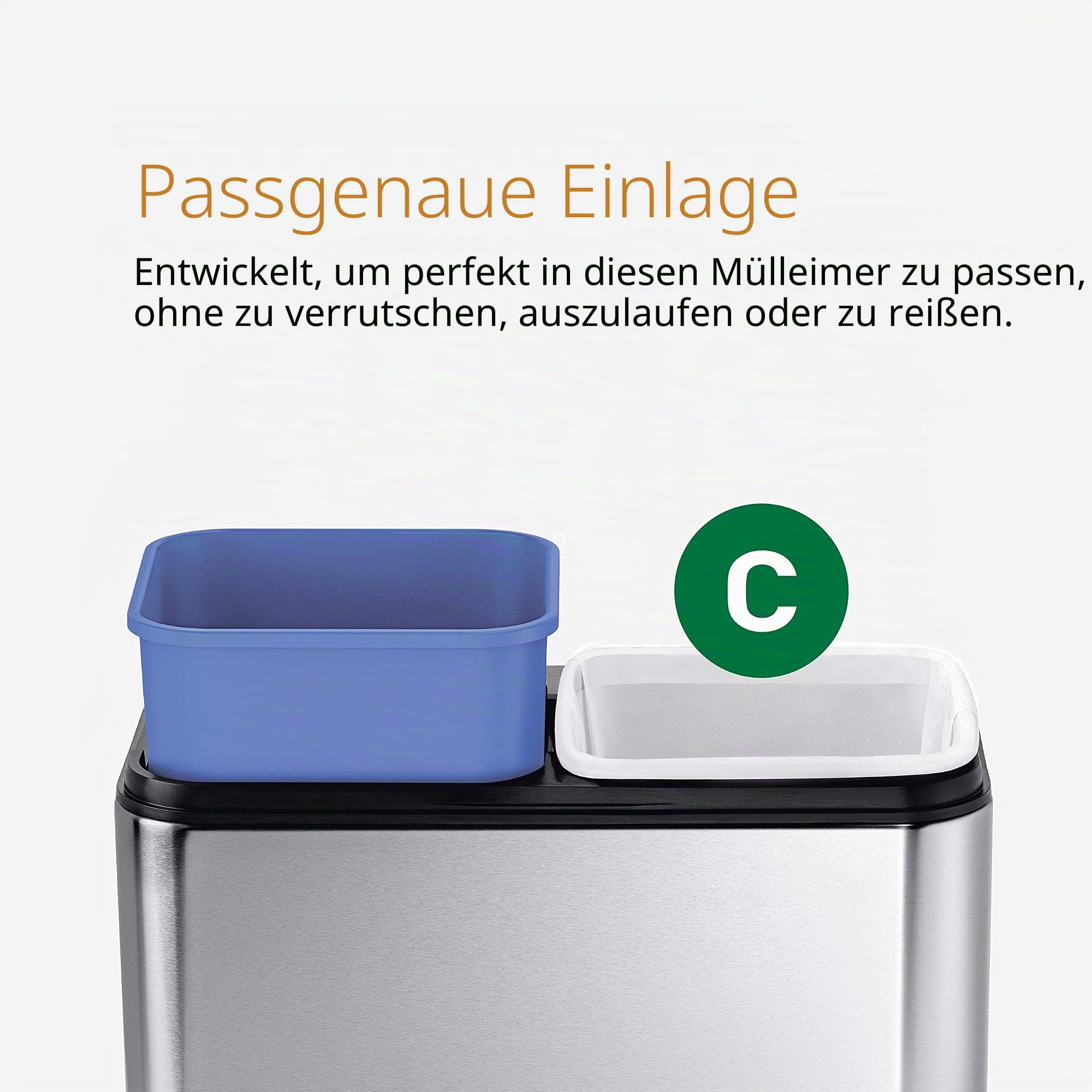 simplehuman CW1470 20 Liter, schmaler offener Recycler, Mülltrennsystem 2 Fach, Büro Mülleimer, Abfalleimer, Mülltrennung, Recycling, gebürsteter Stahl, 5 Jahre Garantie