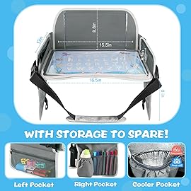 MENZOKE Kids Travel Tray for Boys or Girls, Travel Tray for Kids Car Seat with Tablet Holder, Dry Erase Board & Cooler Cup Holder, Road Trip Essentials Accessories for Car Trip, Airplane (2 Pack)