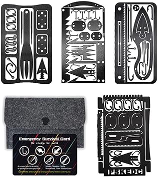 Amazon Pskook サバイバルカード マルチツールカード キャンプ 荒野サバイバルカード 釣り キャンプ ハイキング ハンティング 多目的 緊急キット 4pcs マルチツールカード フェルト袋 Pskook マルチツール