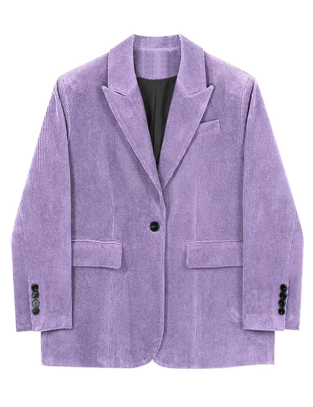 Womens Business Casual Fitted Blazers Vintage Corduroy Office Lady Jacket One Button Outerwear Blazer