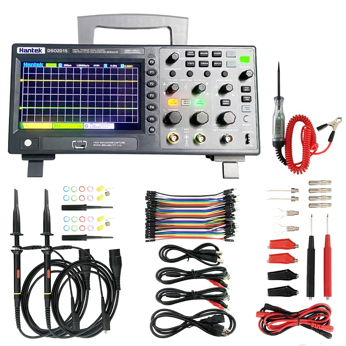Hantek Digital Storage Oscilloscope USB 150MHz Bandwidth, 2 Channels, 1GSa/s Sampling Rate, with 1 CH Waveform Generator(DSO2D15)