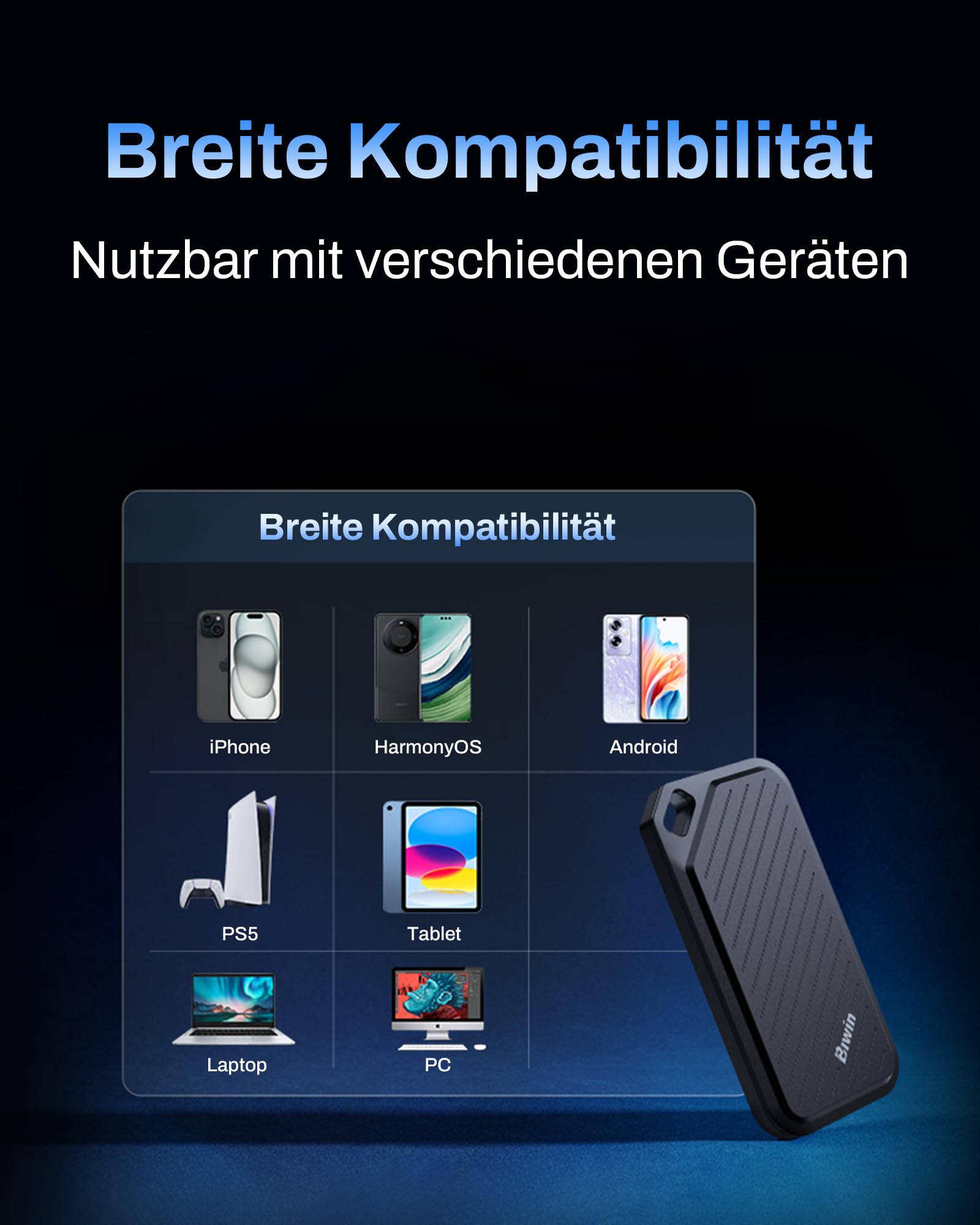 BIWIN PD450 Externe SSD 1TB - Bis zu 430 MB/s Type-C USB 3.2 Gen 1 Portable Solid State Drive - Tragbare für Mac/PC/Android/iPhone/Gamer