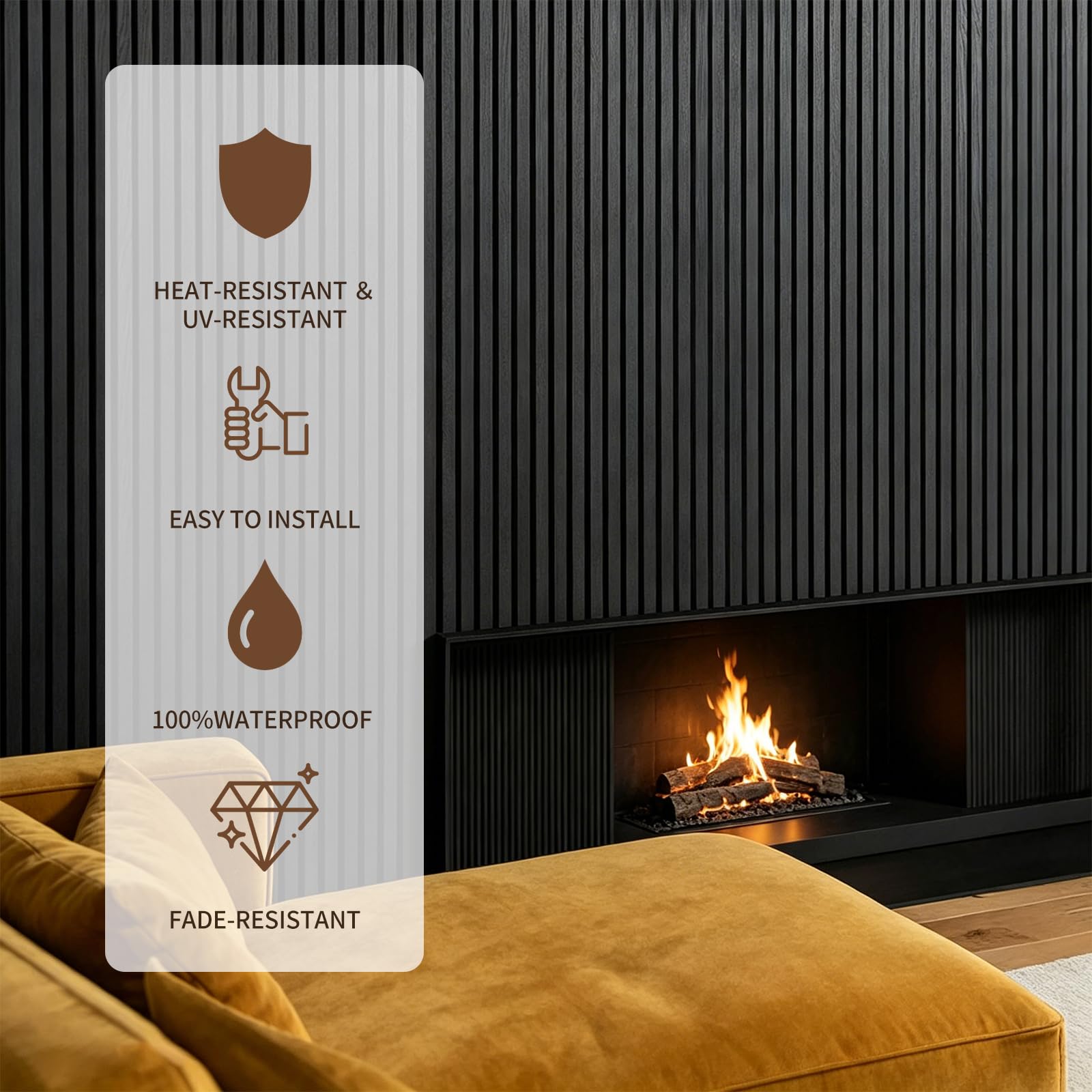 Paneles de pared estriados 3D para despegar y pegar, paneles de pared de espuma EVA con aspecto de madera para pared de TV, borde de listones autoadhesivo impermeable, rollo de 30 m (negro), 1