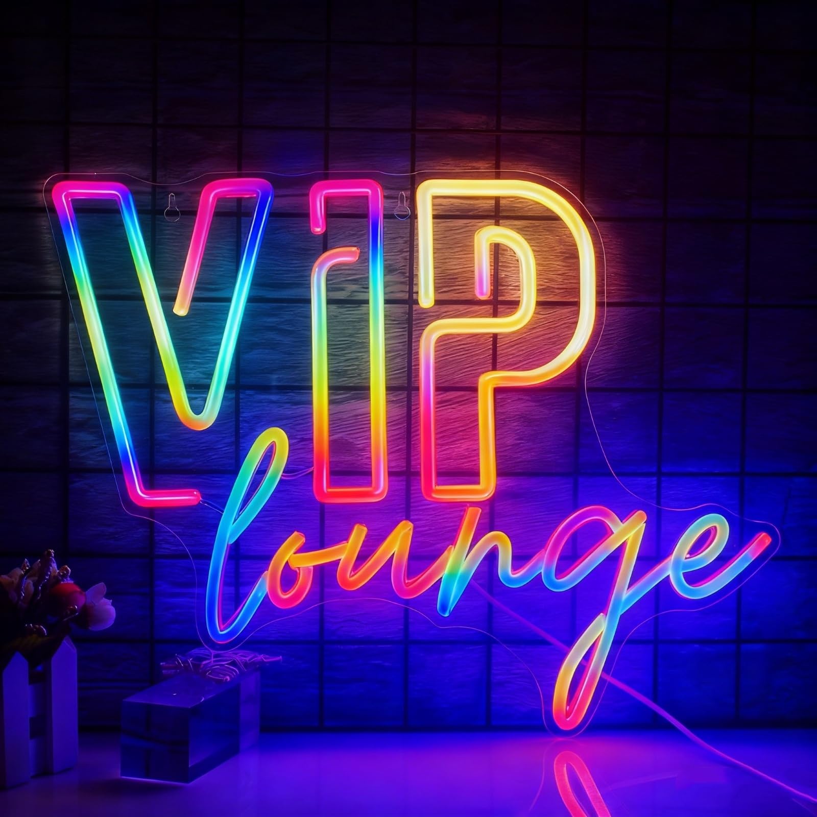 VIP Lounge Multi Color RGB Neon Sign Powered by USB Color Changing & Scrolling and Flashing Modes Remote Control for Home Decor Wedding Parties Gatherings