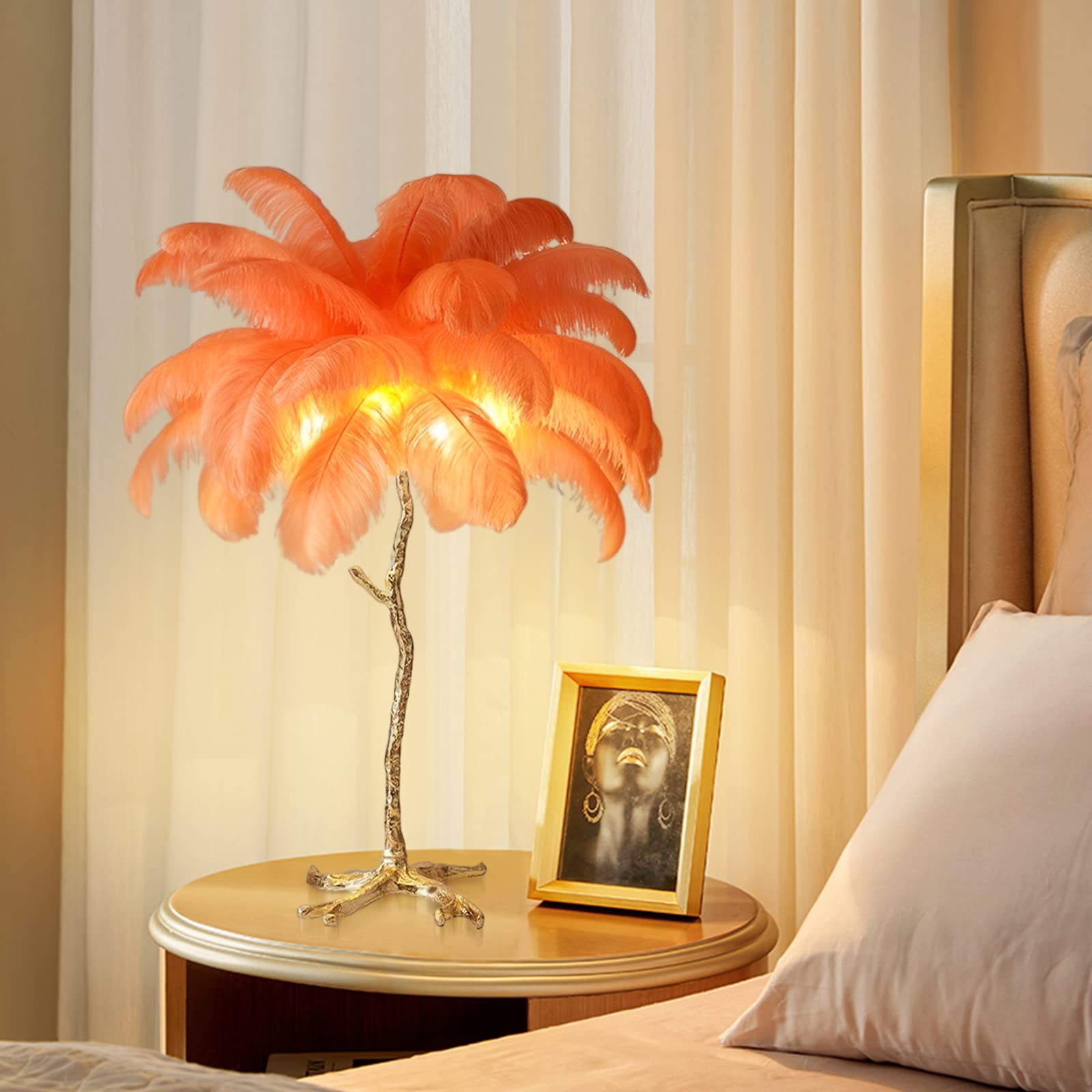 Harz Straußenfeder Tischlampe Nachttischlampe Licht orange braun weiß schwarz Feder Lampenschirm Wohnzimmer Tischleuchte Home Dekoration 80cm (orange)