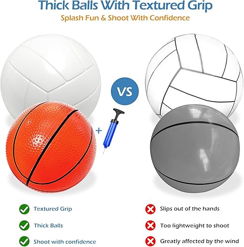 Miniatura 5 de Jasonwell Juego de juguetes de piscina  3 en 1 red de voleibol de baloncesto, juego de lanzamiento, flotadores inflables, flotadores de agua,