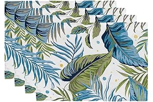 Rustic Dining Table for 4 | 4-Piece Green Leaves Summer Kitchen Décor