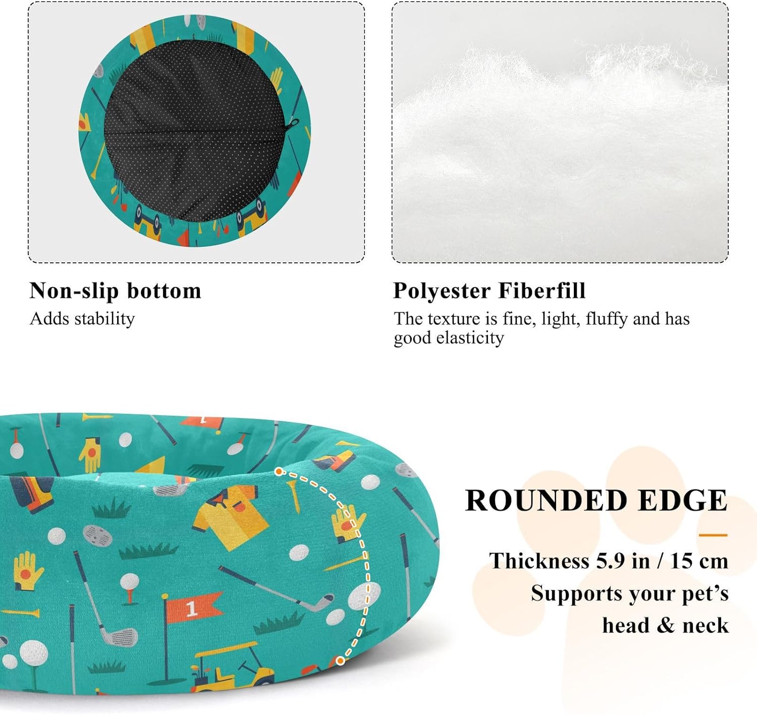 Golf Field Car Pattern Dog Bed Small Medium Dog Bed Washable Donut Cat Beds Cute Pet Puppy Beds for Pets Supplies with Washable Cover,M