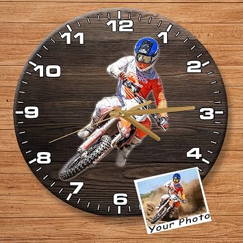 Personalized Custom Photo Motocross 12 wooden wall clock dirt bike gift